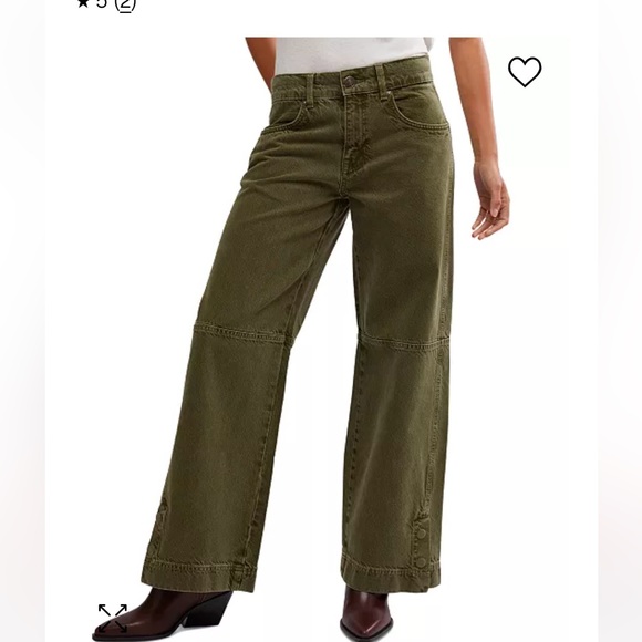 NWT Free People πhost pickx4ππ Benji relaxed fit wide leg jeans in army green - Picture 7 of 11